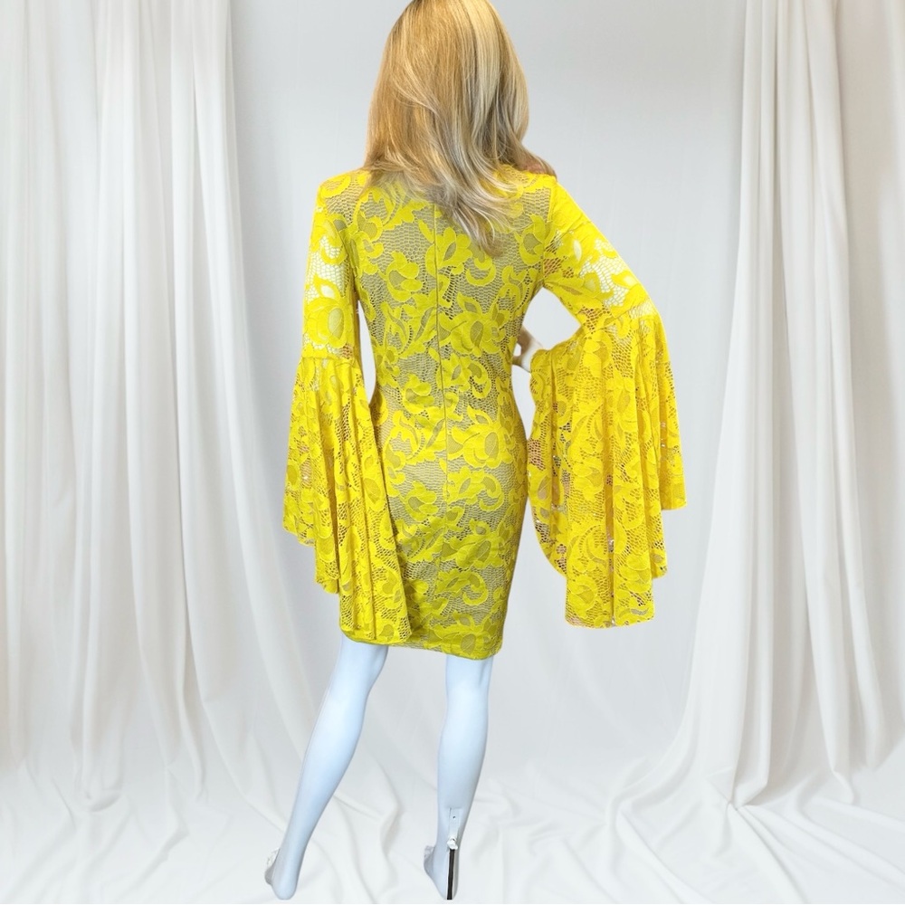 Va Va Voom Yellow Bell Sleeve Sheath Dress - Picture 4 of 9